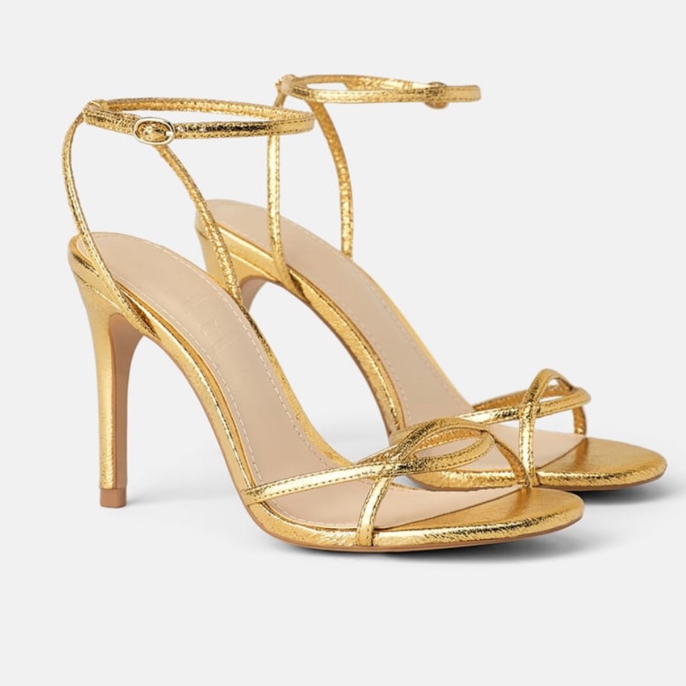 BRAND NEW ZARA GOLD STRAP HEELS 35